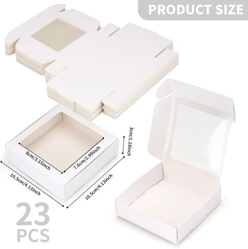23 Kraft Paper Boxes with Window 4.13 x 4.13 x 1.18 Inch Candy Packaging, Small Gift Boxes, Soap holder, Mini Treat Packaging for Bakery Chocolate Jewelry Display(White) in Saudi Arabia