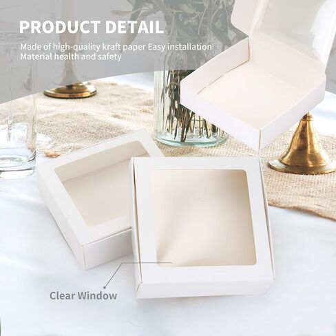 23 Kraft Paper Boxes with Window 4.13 x 4.13 x 1.18 Inch Candy Packaging, Small Gift Boxes, Soap holder, Mini Treat Packaging for Bakery Chocolate Jewelry Display(White) in Saudi Arabia