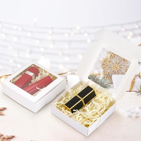 23 Kraft Paper Boxes with Window 4.13 x 4.13 x 1.18 Inch Candy Packaging, Small Gift Boxes, Soap holder, Mini Treat Packaging for Bakery Chocolate Jewelry Display(White) in Saudi Arabia