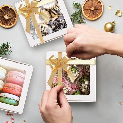 23 Kraft Paper Boxes with Window 4.13 x 4.13 x 1.18 Inch Candy Packaging, Small Gift Boxes, Soap holder, Mini Treat Packaging for Bakery Chocolate Jewelry Display(White) in Saudi Arabia