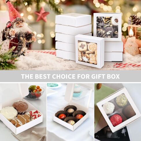 23 Kraft Paper Boxes with Window 4.13 x 4.13 x 1.18 Inch Candy Packaging, Small Gift Boxes, Soap holder, Mini Treat Packaging for Bakery Chocolate Jewelry Display(White) in Saudi Arabia