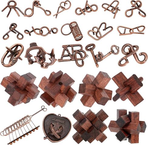 13 Pcs Brain Teaser Puzzles for Adults - Metal Puzzles 3D Puzzle Game Toys for Adults Teens - Wooden Unlock Interlocking Puzzle Adult IQ Education Puzzle Toys Smart Toys in Kuwait
