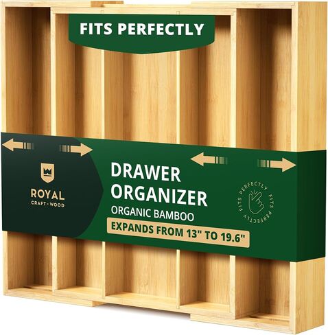 ROYAL CRAFT WOOD Luxury Bamboo Kitchen Drawer Organizer - Silverware Organizer - Utensil Holder and Cutlery Tray with Grooved Drawer Dividers for Flatware and Kitchen Utensils (5 Slot, Natural) in Kuwait