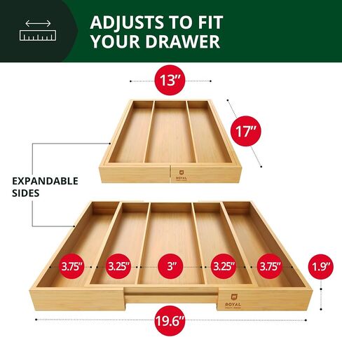 ROYAL CRAFT WOOD Luxury Bamboo Kitchen Drawer Organizer - Silverware Organizer - Utensil Holder and Cutlery Tray with Grooved Drawer Dividers for Flatware and Kitchen Utensils (5 Slot, Natural) in Kuwait