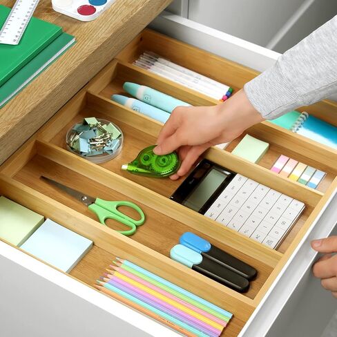 ROYAL CRAFT WOOD Luxury Bamboo Kitchen Drawer Organizer - Silverware Organizer - Utensil Holder and Cutlery Tray with Grooved Drawer Dividers for Flatware and Kitchen Utensils (5 Slot, Natural) in Kuwait