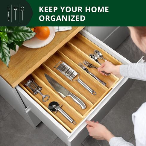 ROYAL CRAFT WOOD Luxury Bamboo Kitchen Drawer Organizer - Silverware Organizer - Utensil Holder and Cutlery Tray with Grooved Drawer Dividers for Flatware and Kitchen Utensils (5 Slot, Natural) in Kuwait