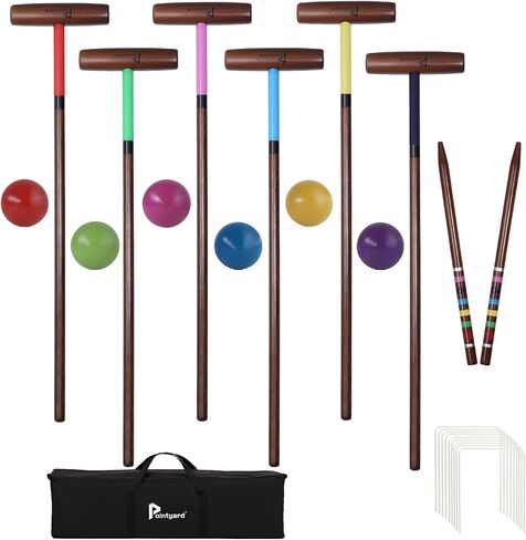 32’’ Six Player Croquet Set, Regulation [Vintage Archaize] Croquet Set with Wooden Mallets/Colored Ball/Wickets/Stakes for Adults/Teenagers/Family-Perfect for Lawn/Backyard Game/Park in Kuwait