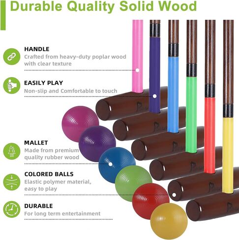 32’’ Six Player Croquet Set, Regulation [Vintage Archaize] Croquet Set with Wooden Mallets/Colored Ball/Wickets/Stakes for Adults/Teenagers/Family-Perfect for Lawn/Backyard Game/Park in Kuwait
