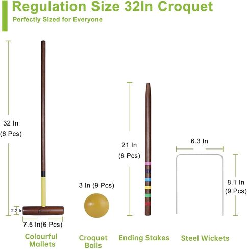 32’’ Six Player Croquet Set, Regulation [Vintage Archaize] Croquet Set with Wooden Mallets/Colored Ball/Wickets/Stakes for Adults/Teenagers/Family-Perfect for Lawn/Backyard Game/Park in Kuwait
