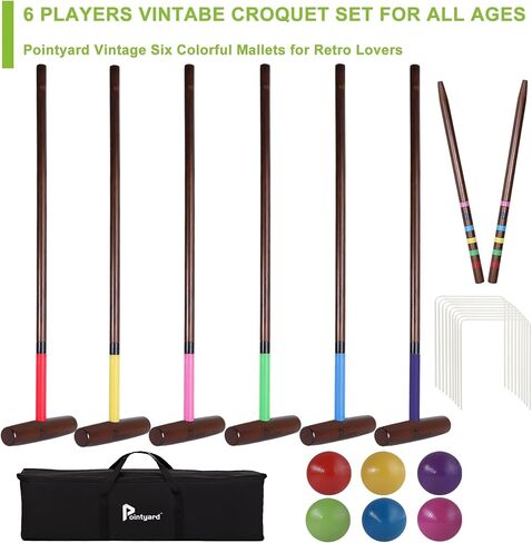 32’’ Six Player Croquet Set, Regulation [Vintage Archaize] Croquet Set with Wooden Mallets/Colored Ball/Wickets/Stakes for Adults/Teenagers/Family-Perfect for Lawn/Backyard Game/Park in Kuwait