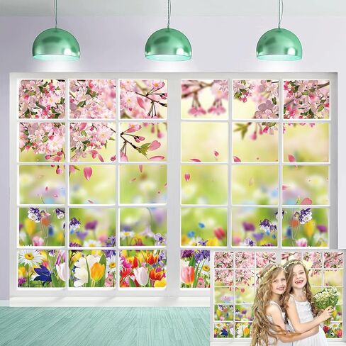 Spring Backdrop for Photography Spring Window Nature Pink Flowers Background 7x5FT Easter Party Decorations Baby Shower Kids Portrait Photo Booth Props (84x60 inch) in Kuwait