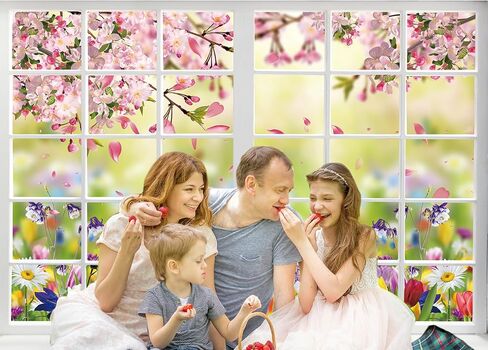Spring Backdrop for Photography Spring Window Nature Pink Flowers Background 7x5FT Easter Party Decorations Baby Shower Kids Portrait Photo Booth Props (84x60 inch) in Kuwait