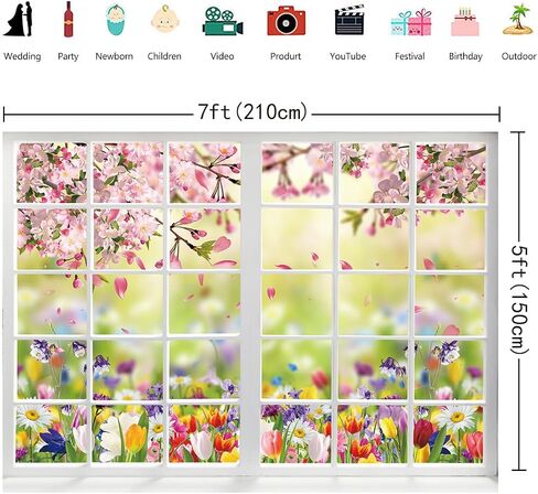Spring Backdrop for Photography Spring Window Nature Pink Flowers Background 7x5FT Easter Party Decorations Baby Shower Kids Portrait Photo Booth Props (84x60 inch) in Kuwait