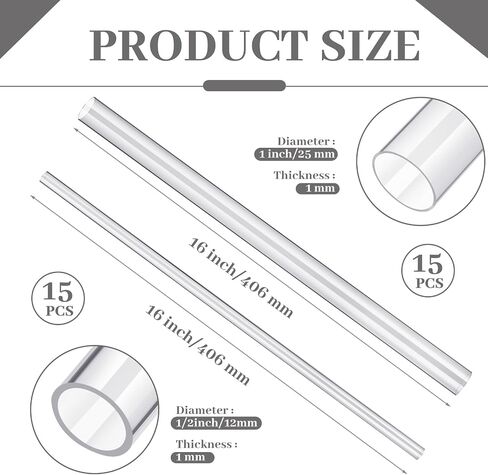 30 Pcs Acrylic Tube Rigid Acrylic Pipe Wall Thickness Round Cylinder Clear Pipe Plastic Hard Clear Tubing DIY Acrylic Tube for Advertising Lighting (16 Inch Long) (1 Inch) in Kuwait