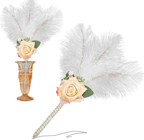 CROWN GUIDE Feather Ballpoint Pen Ink Quill Pen for Wedding Guest Book - Antique Rose Feather Pen Fancy Soft Fluffy Pens Wedding Signature Pens for Signing Bridal Shower Party Office Calligraphy Pen in Saudi Arabia