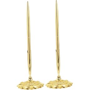 exceart 2pcs توقيع القلم ديكورات الزفاف لحفل الدعاوى السوداء قلم الزفاف القلم مع قاعدة جوفاء جولة القلم الحامل الجمالي على سطح المكتب أعمال سطح المكتب.