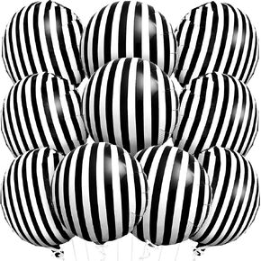 Katchon ، Big Black and White Stripe Balloons - 18 Inch ، حزمة من 10 | بالون أبيض وأسود ديكورات | بالونات التخرج لزخارف التخرج 2025 | ديكور حفلة غراد 2025