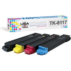 MADE IN USA TONER Compatible Replacement for use in Kyocera Ecosys M8130cidn, Ecosys M8124cidn, TK-8117, TK-8117C, TK-8117M, TK-8117Y, TK-8117K (Cyan, Magenta, Yellow, Black, 4-Pack)