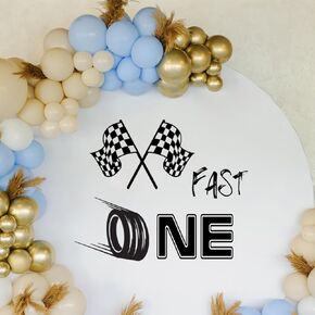 Fast One Birthday Racing Decal, Fast One 1st Birthday Backdrop Decor, Race Car Theme Decor for Boys，Black Car Bday Arch Backdrop Decal, for Party Balloon Arch, Race Car 1st Birthday Decor Little Boy.