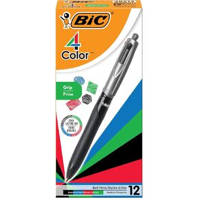 BIC 4 ألوان القبضة أقلامات الكرة القابلة للسحب ، نقطة متوسطة (1.0 مم) ، حزمة 12 دورة ، قلم كرة قابل للسحب مع حبر طويل الأمد