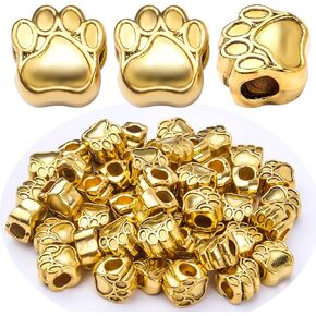 50pcs عتيقة Gold Dog Paw يطبع الفواصل حبات سبيكة دب حبة البصمة ، حبات فضفاضة خمر مع 4.8 ملم حفرة كبيرة لسوار السحر الأوروبي الحرف المجوهرات صنع الملحقات