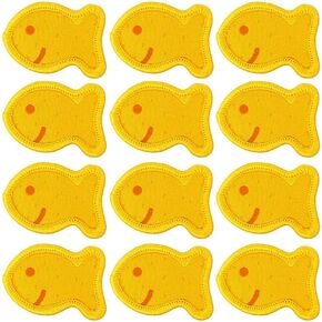 12PC Cute Small Yellow Orange Fish Patch Iron On Funny Cool Patches for Backpack Duffle Bag Jacket Jeans Sweat Shirt Clothing Handcrafts Embroidered Gold Star Cartoon Snack Lucky for Kids Adults