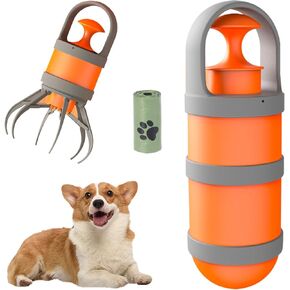 Portable Dog Popper Scooper with 15 Sanitary Bags,No Touch Pet Waste Cleaner for Dog Walkers (Orange)