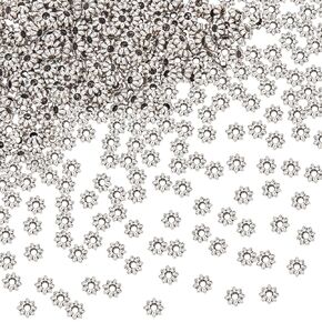 PH PandaHall 600pcs Flower Spacer Beads, Floral Loose Beads Daisy Metal Spacers 5.5x2mm Large Hole Metal Beads Antique Silver Petal Beads for Earring Bracelet Necklace Jewelry Making, Hole: 1.8mm