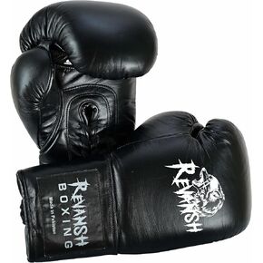 Revansh Prolace Cowhide Leather Boxing Gloves - Unisex, Professional Training & Sparring - Black and White - Sizes: 12 oz, 14 oz, 16 oz