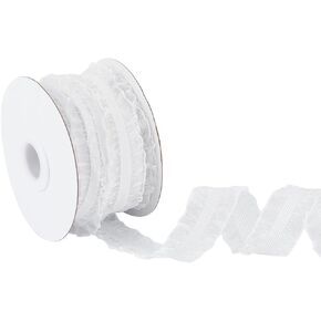 FINGERINSPIRE 10 Yards/9.14m Double Ruffle Lace Trim 3/4 inch Wide White Ruffle Stretch Elastic Edging Trim Pleated Fabric Lace Ribbon for DIY Dress Collars Sleeves Decoration and Gift Wrapping