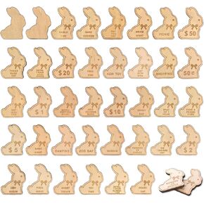 38pcs Easter Egg Fillers Reusable Wooden Easter Reward Tokens, Easter Prizes Stuffers, Family Night Tokens for Basket, Hunt Stuffers, Birthday Parties, Family Game Nights and Chore Rewards - Chick