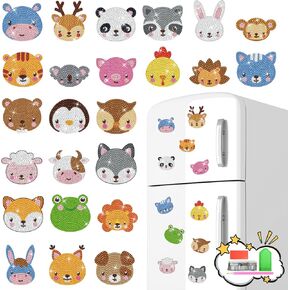 ERNTRNL Diamond Art Painting Magnets for Adults Beginner - 24pcs Diamond Art Stickers for Kids, Mini Animal Magnets Kits for Fridge DIY Crafts Home Decor Gifts