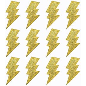 12 PCS Gold Glitter Lightning Iron على بقع الترباس رقعة مطرزة على القبعات أكياس السترات