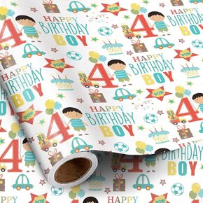 Ruspepa Happy Happy Happy First Fridtwing Paper Roll for Boys ، Mini Roll ، Blue Cute Boy ، Gift and Cake Pattern Pattern Pattern Paper لحفلة عيد الميلاد وأكثر ، 17 بوصة × 16.4 قدمًا ، 8 سنوات