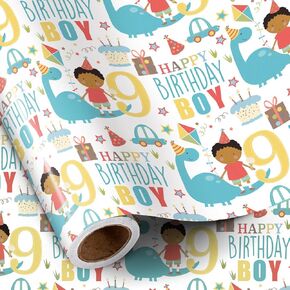 Ruspepa Happy Happy Happy First Fridtwing Paper Roll for Boys ، Mini Roll ، Blue Cute Boy ، Gift and Cake Pattern Pattern Pattern Paper لحفلة عيد الميلاد وأكثر ، 17 بوصة × 16.4 قدمًا ، 8 سنوات in Kuwait