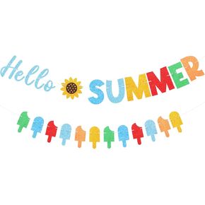 زخارف صيفية ملونة Hello Summer Banner Ice Cream Popsicle Sunflower Garland Party Supplies لعيد ميلاد الطفل مستلزمات الحفلات الخارجية الداخلية