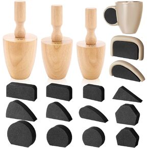 Colingmill 3 PCS Coffee Cuct Pottery Moulds 3.3 '' ، 3.6 '' ، 3.9 '' قوالب الجص المنحنية مع 12 PCS Mug Handle Forms Tool Tool 3 Sister