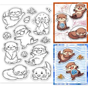 GLOBLELAND Otter and Mini Fish Clear Stamps for Cards Making Funny Animal Clear Stamp Seals Transparent Stamps for DIY Scrapbooking Photo Album Journal Home Decoration