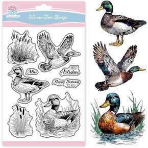 Globleland Mallard Duck Clear Stamps for Scrapbooking Reeds Greetings Silicone Stamps Animal Bird Smooth Form For Card Making DIY Journaling Journaling