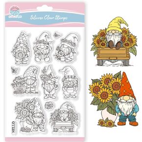 GLOBLELAND Sunflower Gnome Clear Stamps for Scrapbooking Spring Sunflowers Butterflies Dwarf Silicone Stamps Tulips Roses Transparent Stamp for Card Making DIY Embossing Journaling