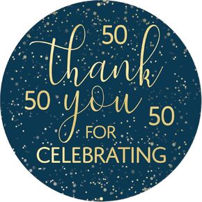 Navy Blue and Gold Foil 50th Foil Savors - 40 Count ، 1.75 "route شكرًا لك على الملصقات للحلوى والأظرف وفضلات الحفلات