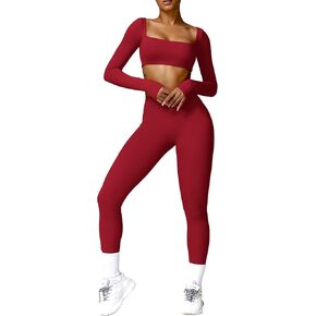 ABOCIW Workout Sets for Women 2 Piece Twist Front Long Sleeve Crop Tops High Waist Flared Leggings Gym Sets
