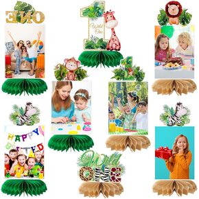 8 PCS WILD ONE HONEYCOMB CENTRICE ONE HAPPY JUNGLE SAFARI موضوع أول صورة مركزية لزخرفة الحفلات المحورية مجموعة المائدة الأولى من القبعات المركزية