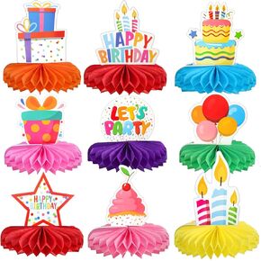 9pcs زخارف حفلة عيد ميلاد ، زخارف طاولة عيد ميلاد سعيدة عيد ميلاد ملون قرص العسل المركزية ديكورات للحفلات ثلاثية الأبعاد ديكورات أعياد الميلاد للأطفال البالغين