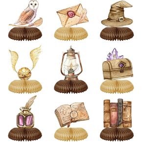 Magical Wizard Birthday Decorations 9Pcs Magic School Witch Wizard Honeycomb Centerpieces Vintage Castle Owl Table Topper Decor for Magical Baby Shower Party Supplies