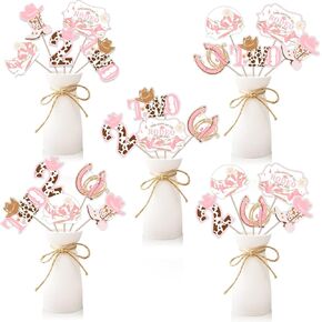 Jollyboom Cowgirl 2nd Decoritations ، 24pcs هذا ليس لي أول روديو ، إنه ثاني طاولة مركزية عصا طاولة رعاة البقر الوردي Topper لـ Western Cowgirl Rodeo Supplies Supplies Party Party Supplies