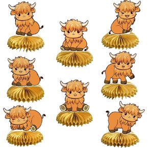 8 Pcs Cow Print Honeycomb Centerpieces Highland Cow Decor Farm Birthday Decorations Highland Cow Baby Shower Decorations Brown Cow Print Party Supplies Western Cowboy Party Table Decorations