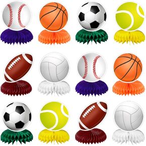 12 PCS Sports Birthday Party Decorations, Sports Party Honeycomb Centerpieces for Tables,Photo Booth Props, Cake Toppers, Sports Party Supplies for Girls and Boys, Baby Show