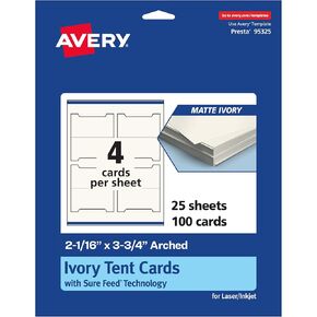 بطاقات خيمة مقوسة قابلة للطباعة مع تقنية التغذية المؤكدة ، 2-1/16 "× 3.75" ، بطاقة العاج غير اللامعة ، الطباعة إلى الحافة ، الليزر/الحبر ، 100 إجمالي ، رائعة لمتحدثات الطاولة ، العلامات الترويجية ، والمزيد