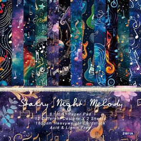 24 Sheets 6'' x 6'' Guitar Scrapbook Paper Music Note Pattern One Sided Cardstock for DIY Card Making Scrapbooking (guitar)